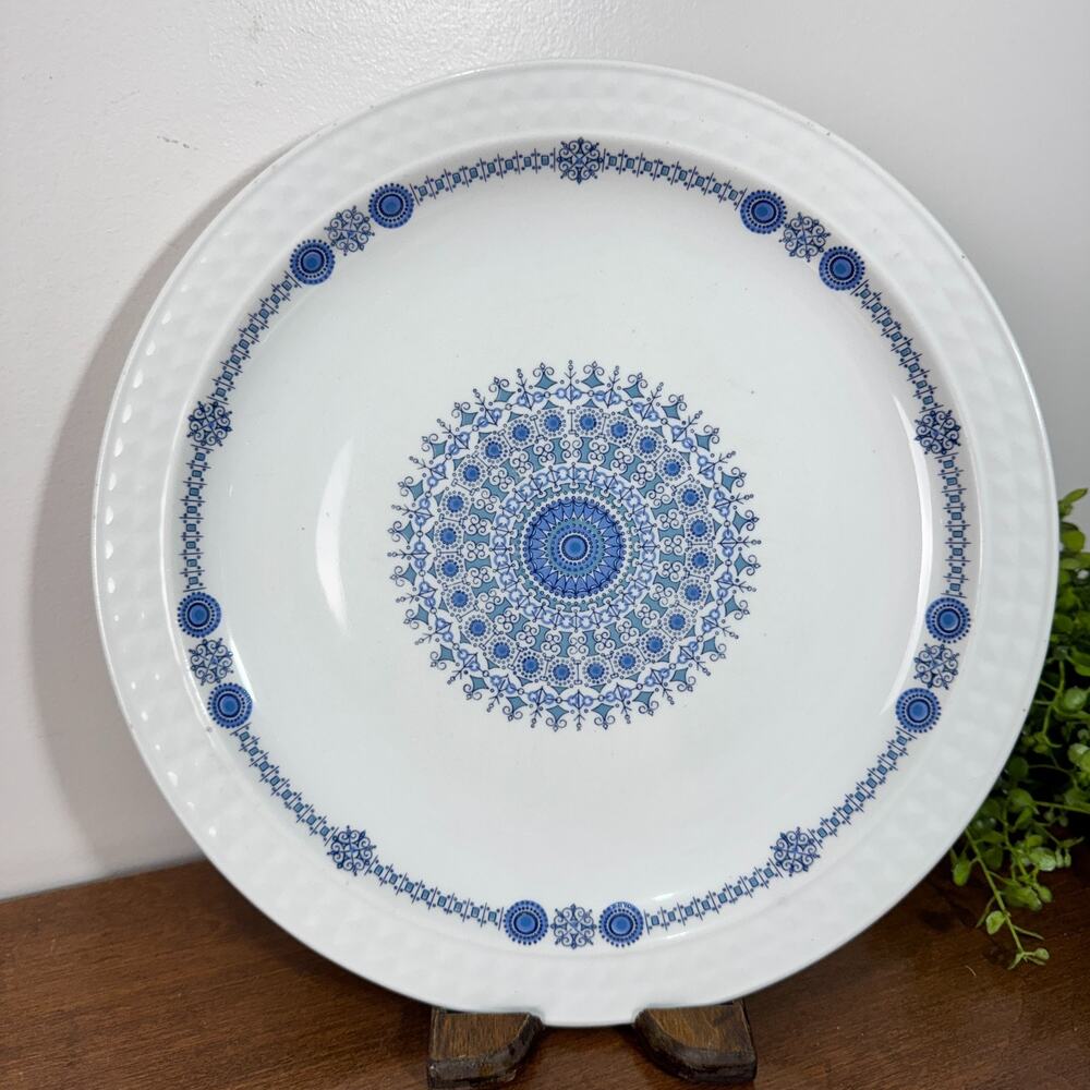 Vintage Pontesa Spain Ironstone Blue Geometric Dinner Plate 10" R83